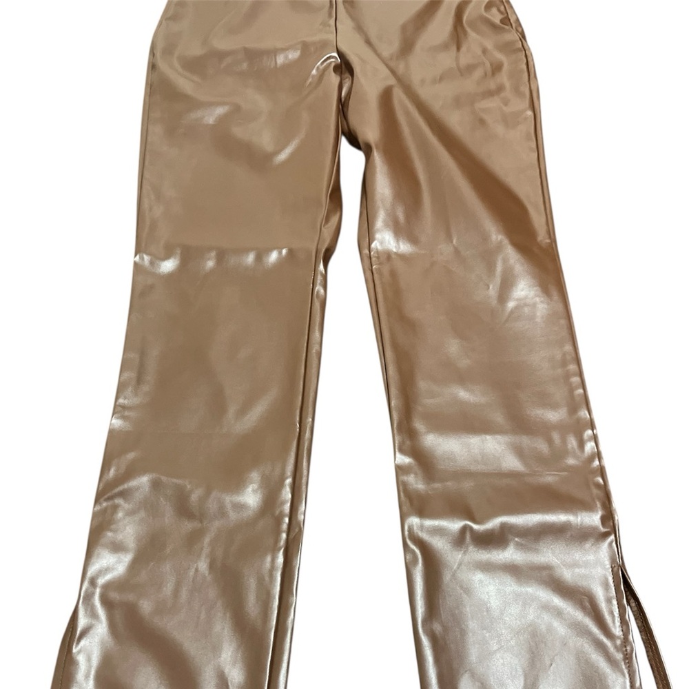 SBetro Women’s Caramel Faux Leather Straight Pants